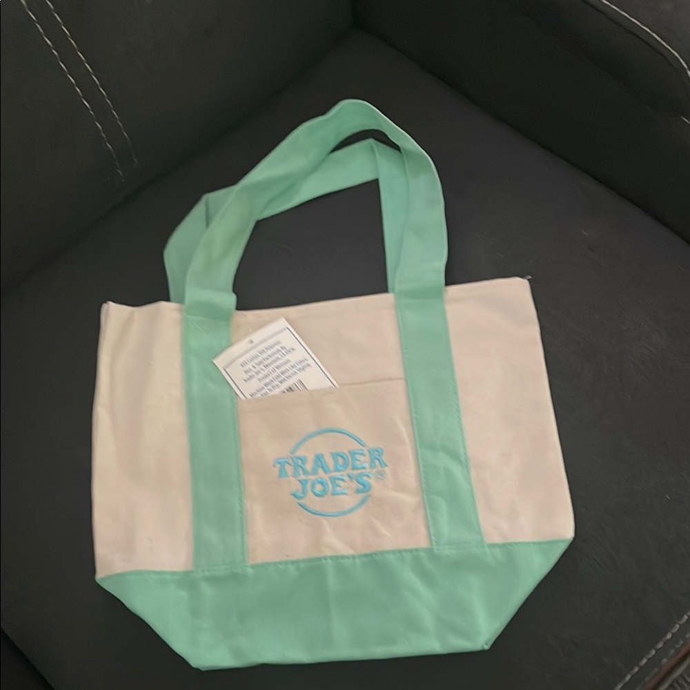 Mint Green and Cream Mini Canvas Tote Bag by Trader Joe’s,Limited Edition,NWT